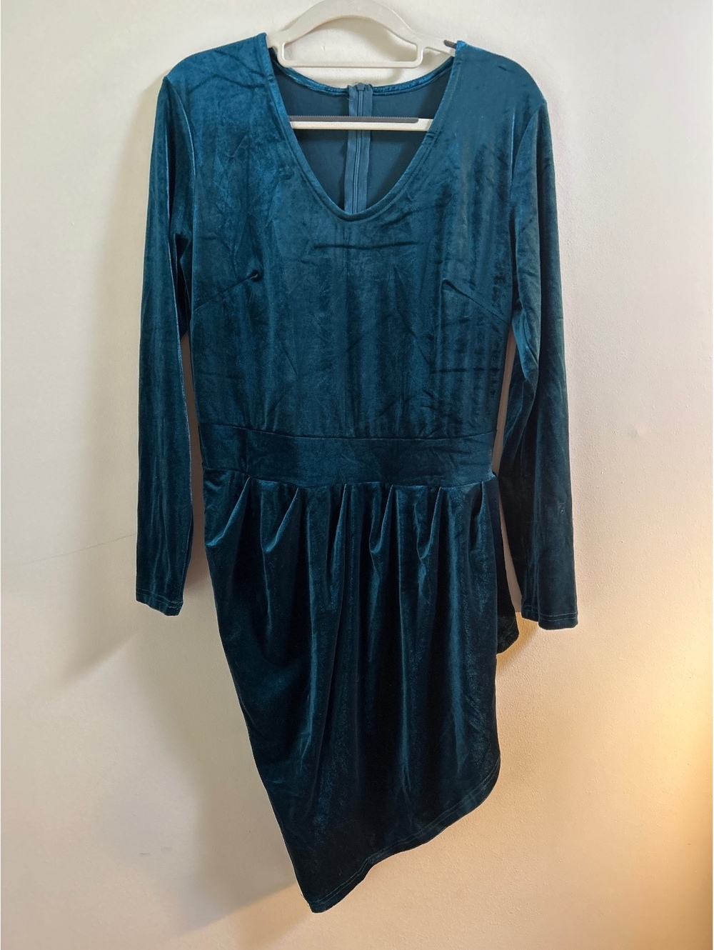 Teal Velvet Long Sleeve Asymmetric Dress Size M